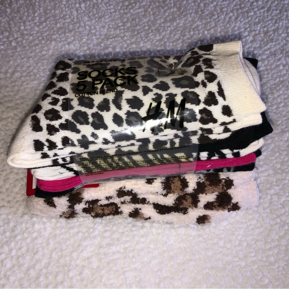 H&M and Charter Club Animal Print and Solid Color Socks- 6 Pairs NWT